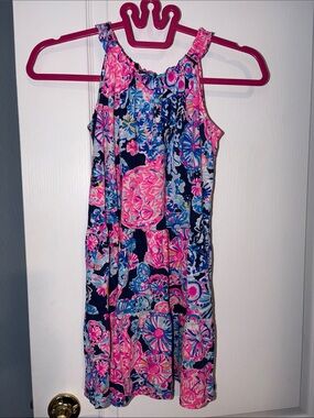 Lilly Pulitzer Pink, Blue & Navy Floral Girls Mini Loro Dress